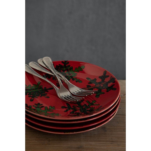 Zestaw 4 czerwono-czarnych talerzy deserowych z kamionki Casafina Snowflake, ø 21,6 cm-image-2