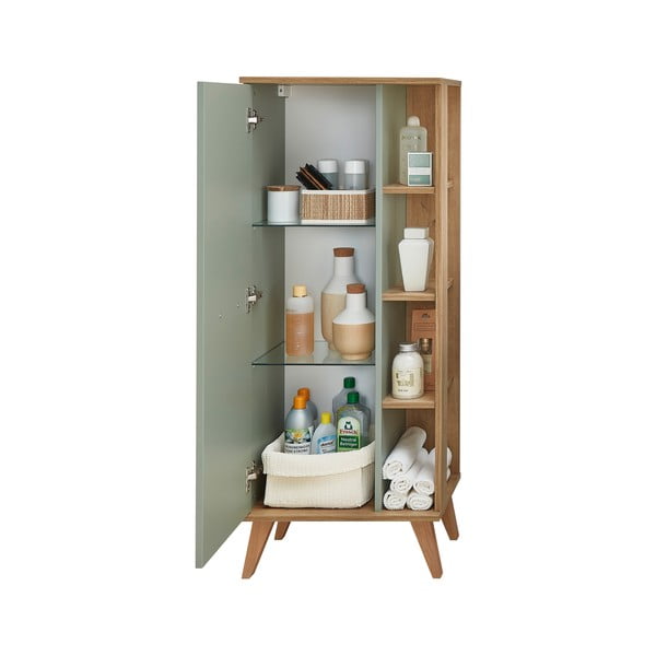 Zielona wysoka szafka łazienkowa w dekorze dębu 51x128 cm Set 963 – Pelipal-image-4