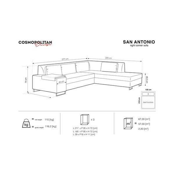 Ciemnoniebieska rozkładana sofa prawostronna Cosmopolitan Design San Antonio-image-3