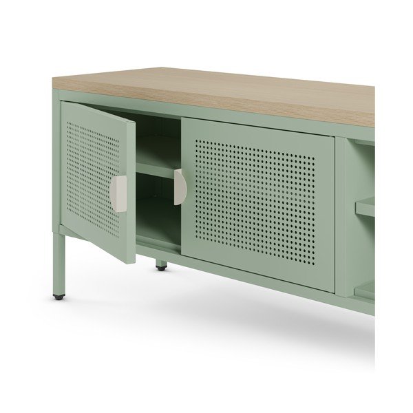 Miętowa/w naturalnym kolorze metalowa szafka pod TV 160x50x35 cm Sayla – Marckeric-image-3