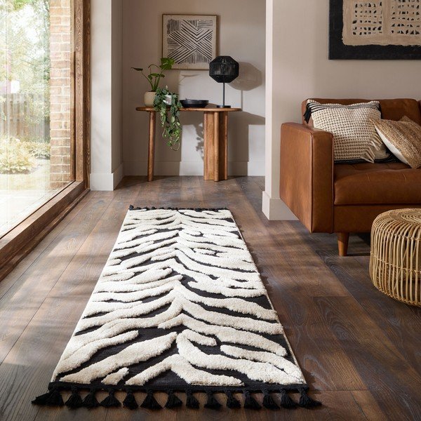 Czarno-biały chodnik 80x300 cm Esra Zebra – Flair Rugs-image-1