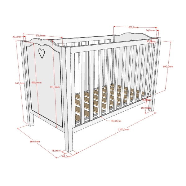 Białe łóżeczko z litego drewna sosnowego 60x120 cm Amori – Vipack-image-2