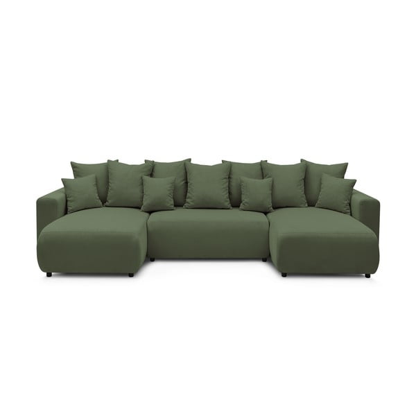 Zielona sztruksowa sofa rozkładana w kształcie litery U Bobochic Paris Envy
