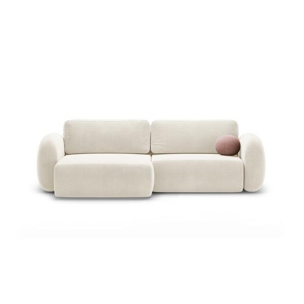 Kremowy aksamitny rozkładany/ze schowkiem narożnik Tonale – Cosmopolitan Design