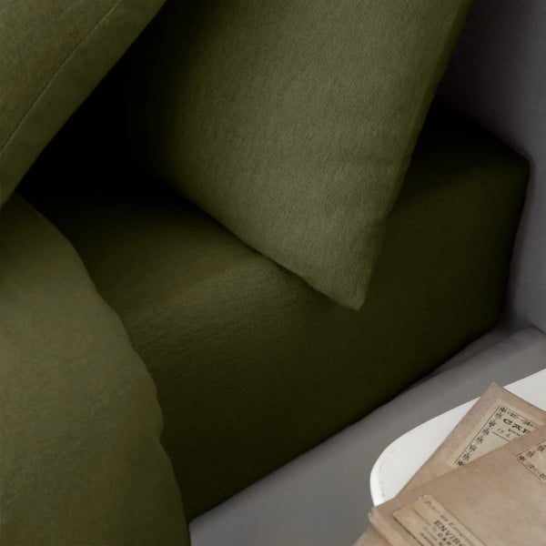 Flanelowe prześcieradło z gumką w kolorze khaki 135x190 cm Brushed – Catherine Lansfield-image-1