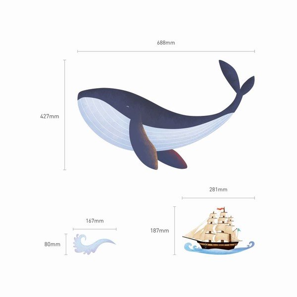 Naklejka Whale, Boat and Fishes-image-1