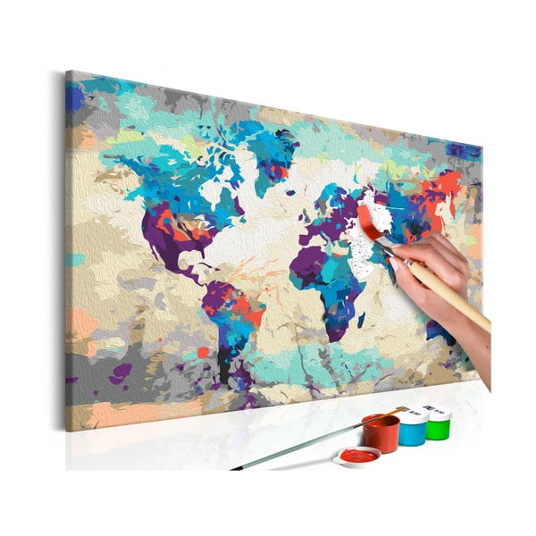 Zestaw płótna, farb i pędzli DIY Artgeist World Map, 60x40 cm
