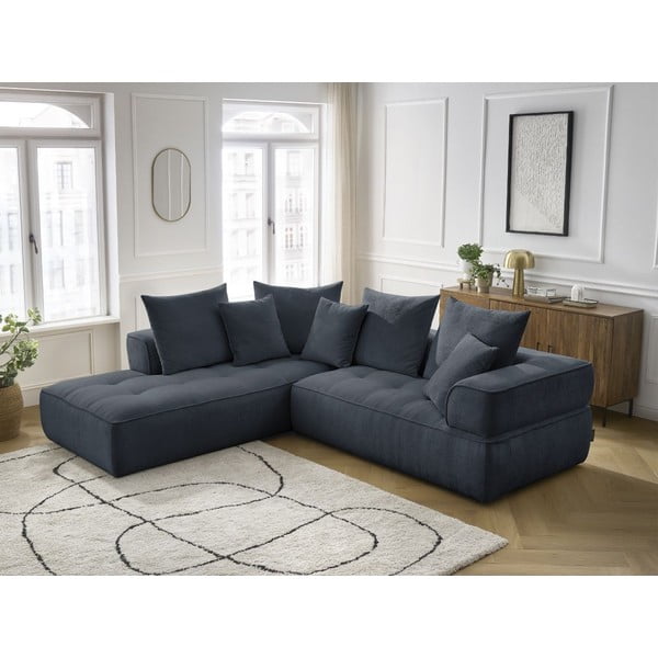 Ciemnoniebieski narożnik z tkaniny szenilowej (lewostronny/w kształcie litery L) Whesley – Bobochic Paris-image-1