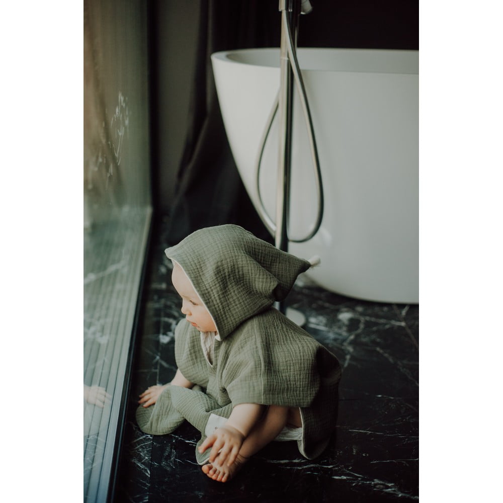 Muślinowe poncho dziecięce w kolorze khaki rozmiar M – Malomi Kids (zdjęcie 4)