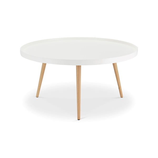 Biały stolik z nogami z drewna bukowego Furnhouse Opus, Ø 90 cm