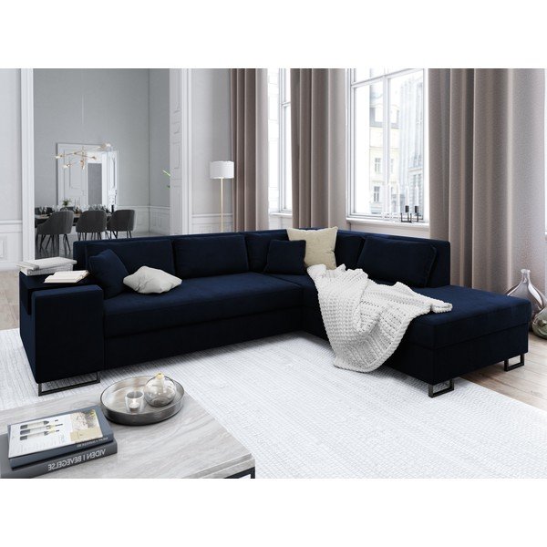 Niebieski aksamitny rozkładany narożnik Cosmopolitan Design York I, lewostronny-image-1