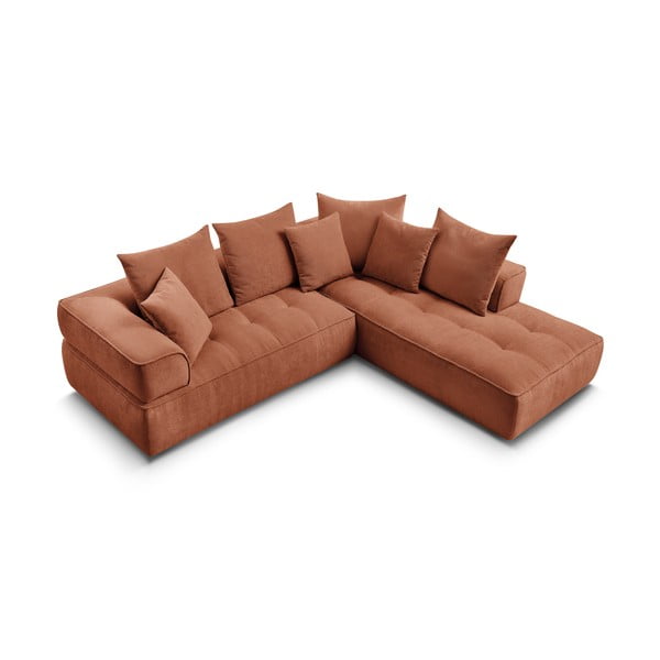 Narożnik z tkaniny szenilowej (prawostronny/w kształcie litery L) w kolorze terakoty Whesley – Bobochic Paris-image-4