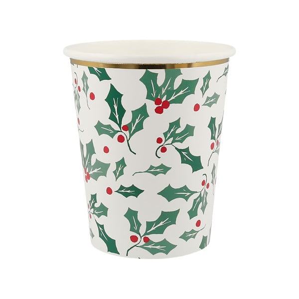 Papierowe jednorazowe kubki zestaw 8 szt. Holly Pattern – Meri Meri