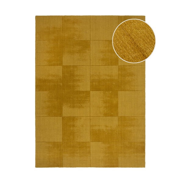 Wełniany dywan tkany ręcznie w kolorze ochry 200x290 cm Demi Check Ombre – Flair Rugs