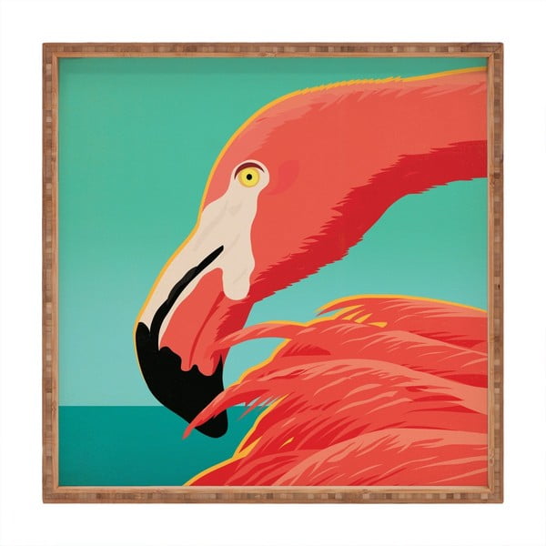 Drewniana taca dekoracyjna Flamingo, 40x40 cm