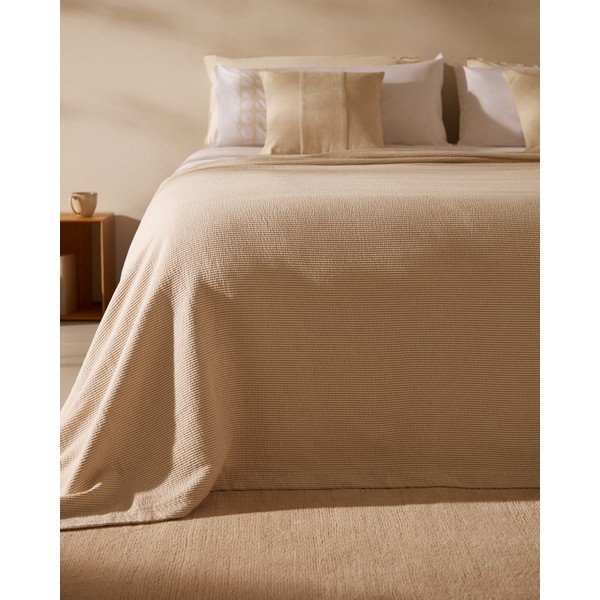 Beżowa bawełniana narzuta 240x260 cm Bedar – Kave Home-image-1