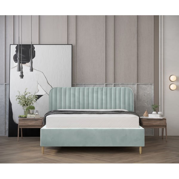 Miętowe tapicerowane łóżko jednoosobowe ze schowkiem ze stelażem 120x200 cm Noto – Maison de Rêve-image-4