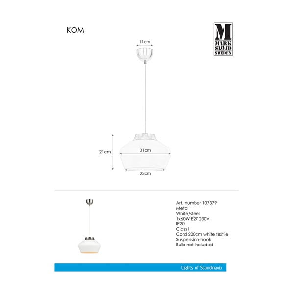 Biała lampa wisząca Markslöjd Kom-image-2