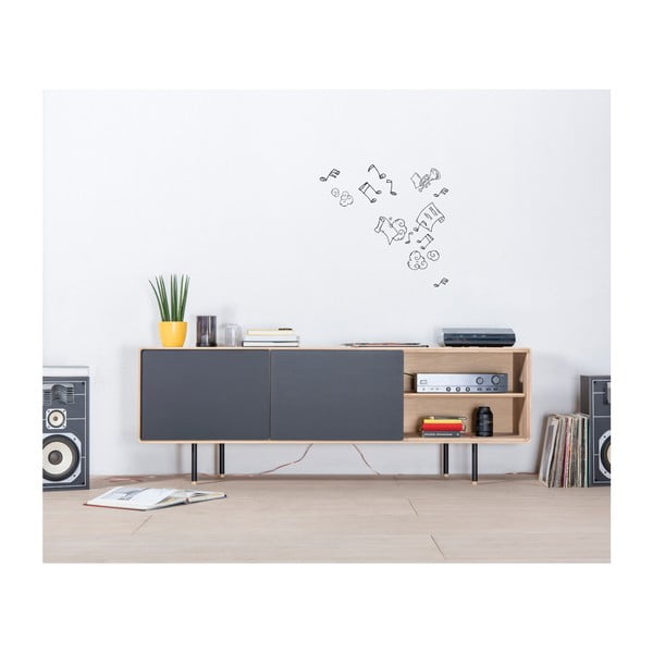 Czarno-naturalna szafka pod TV z litego drewna dębowego 180x64 cm Fina – Gazzda-image-3