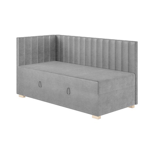 Szare narożne łóżko dziecięce ze schowkiem i materacem 90x200 cm Snugi – Ghado-image-3