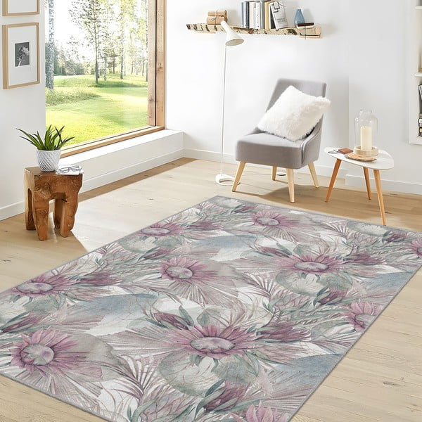 Fioletowo-szary dywan odpowiedni do prania 160x230 cm Dusty Flowers – Mila Home-image-1