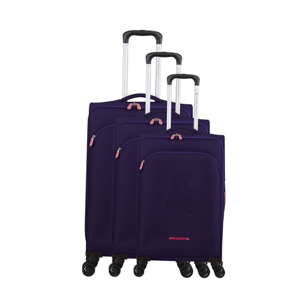 Zestaw 3 fioletowych walizek z 4 kółkami Lulucastagnette Emilia