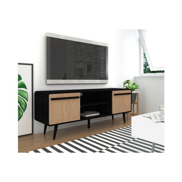 Czarna szafka pod TV w dekorze dębu 140x53 cm Chantal – Støraa-image-3