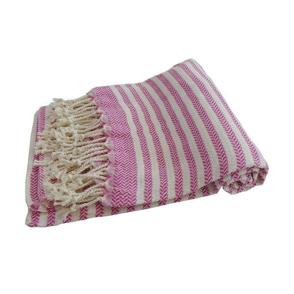 Różowy ręcznik tkany ręcznie z wysokiej jakości bawełny Hammam Safir, 100x180 cm