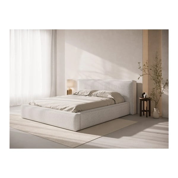 Jasnoszare tapicerowane łóżko dwuosobowe ze schowkiem ze stelażem 160x200 cm Simon Olivia – Micadoni -image-1