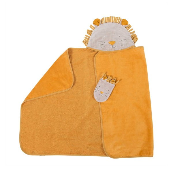 Żółty bawełniany zestaw ręcznika dziecięcego z kapturem i myjki 80x114 cm Sous mon Baobab – Moulin Roty