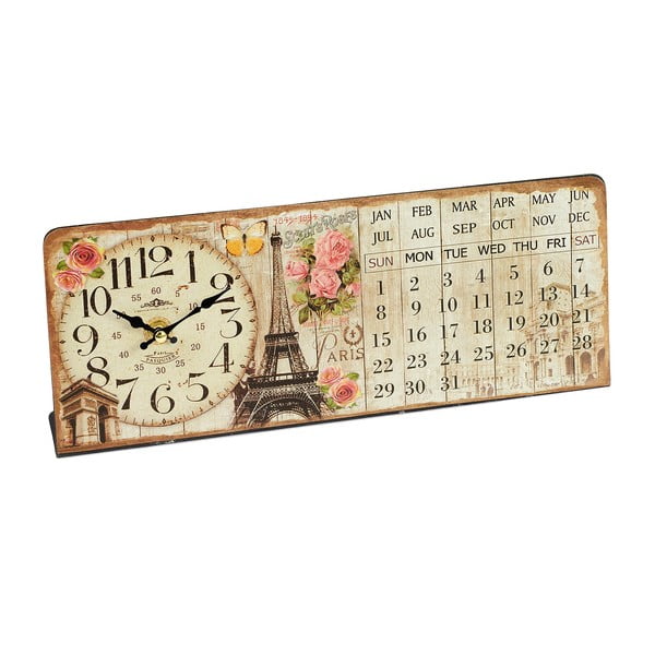 Zegar z kalendarzem Eiffel, 35x14 cm