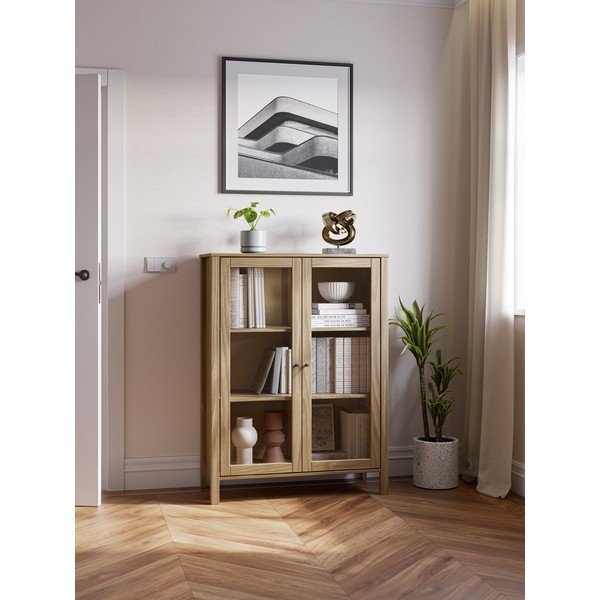 Witryna z litego drewna sosnowego w naturalnym kolorze 90x120x40 cm Alessandra – Marckeric-image-1