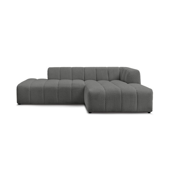 Ciemnoszary narożnik z materiału bouclé (prawostronny/z szezlongiem) Annecy – Bobochic Paris