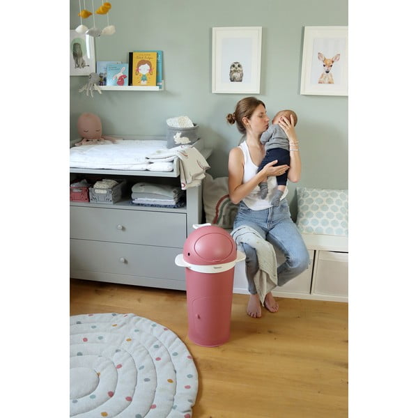 Ciemnoróżowy plastikowy kosz na pieluchy 25 l Whale – Kindsgut-image-3