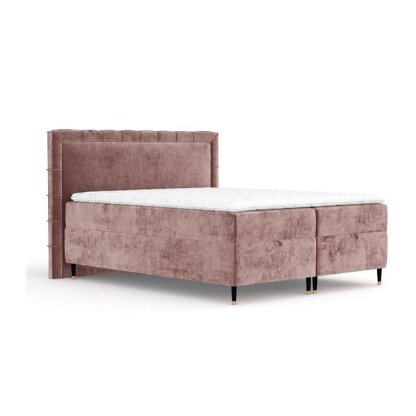 Różowe łóżko boxspring ze schowkiem 160x200 cm Voyage – Maison de Rêve