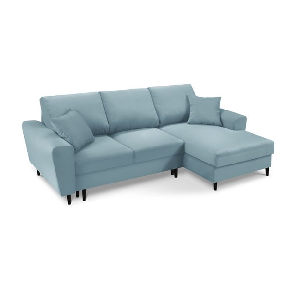 Jasnoniebieski sztruksowy rozkładany narożnik ze schowkiem (prawostronny/z szezlongiem) Kyoto – Cosmopolitan Design-image-1