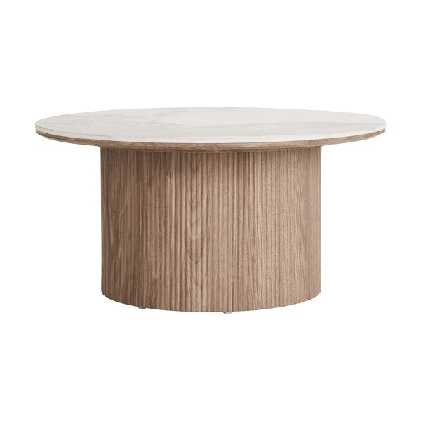 Beżowy/w naturalnym kolorze okrągły stolik z blatem w dekorze marmuru ø 80 cm Athens – House Nordic-image-4