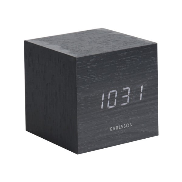 Czarny budzik Karlsson Mini Cube, 8x8 cm