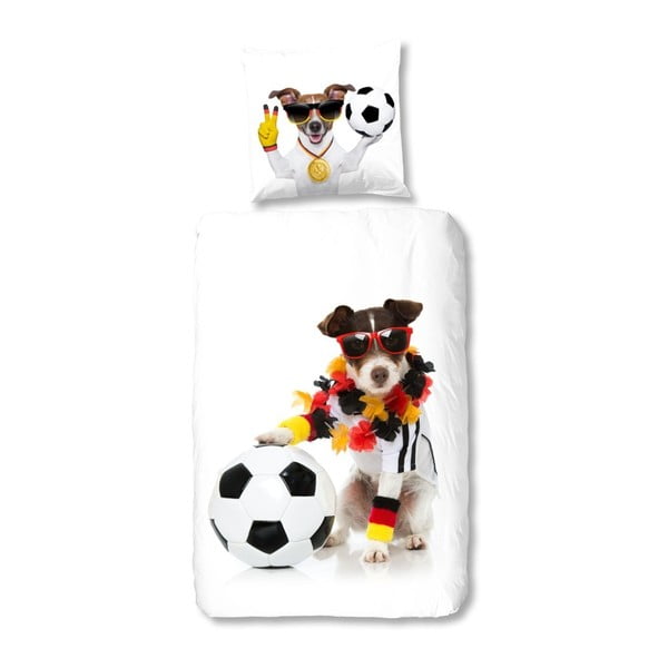 Pościel dziecięca dwuosobowa z bawełny Muller Textiels Football Dog, 135x200 cm