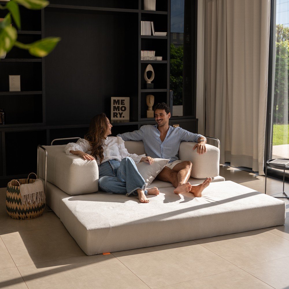 Beżowa rozkładana sofa z materiału bouclé 180 cm Bloom – TemaHome (zdjęcie 10)