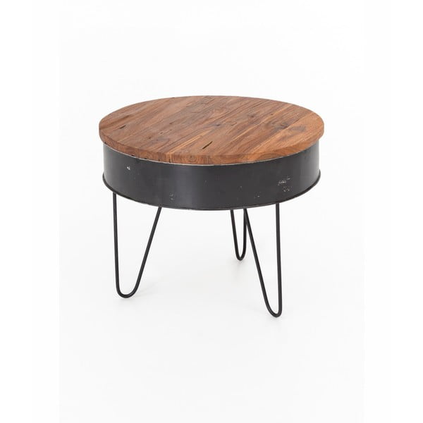 Stolik z blatem z cynku i drewna tekowego WOOX LIVING, ⌀ 60 cm