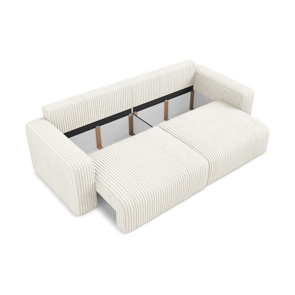 Kremowa sztruksowa rozkładana/ze schowkiem sofa 252 cm Kona – Makamii-image-4