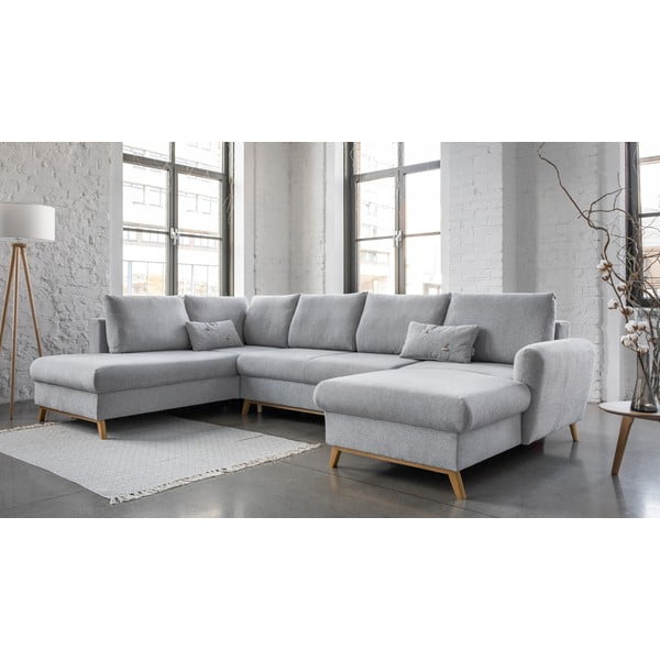 Jasnoszara rozkładana sofa w kształcie litery "U" Miuform Scandic Lagom, lewostronna-image-3