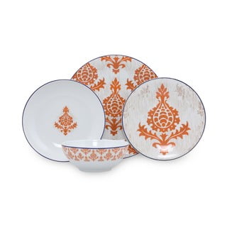 24-częściowy zestaw biało-pomarańczowych porcelanowych naczyń Kütahya Porselen Ornaments