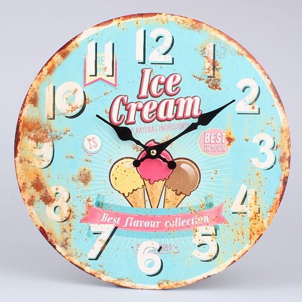 Drewniany zegar Retro Ice Cream, 34x34 cm