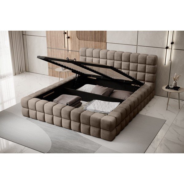 Szare tapicerowane łóżko dwuosobowe ze schowkiem ze stelażem 180x200 cm Dizzle – ELTAP-image-2