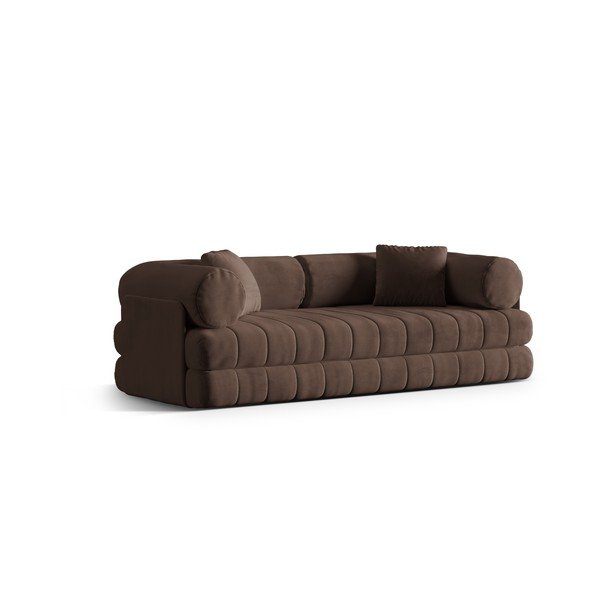 Brązowa aksamitna rozkładana sofa 206 cm Kemi – Cosmopolitan Design-image-2