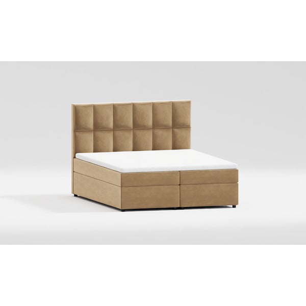 Tapicerowane łóżko dwuosobowe w kolorze ochry ze schowkiem 180x200 cm Flip – Ropez
