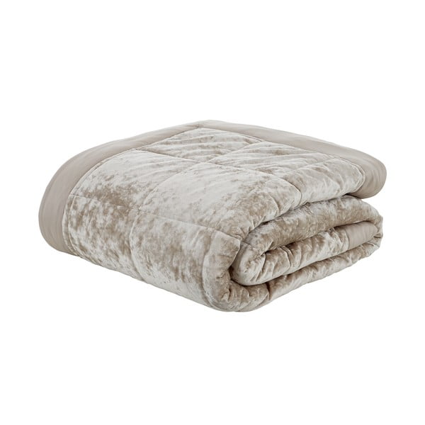 Beżowa aksamitna narzuta pikowana na łóżko dwuosobowe 220x220 cm Crushed – Catherine Lansfield-image-2