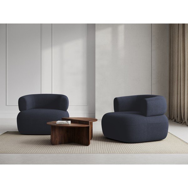 Ciemnoniebieski fotel z materiału bouclé Jenny – Micadoni Home-image-1